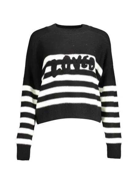 Pulover Desigual cu broderie cu dungi negru