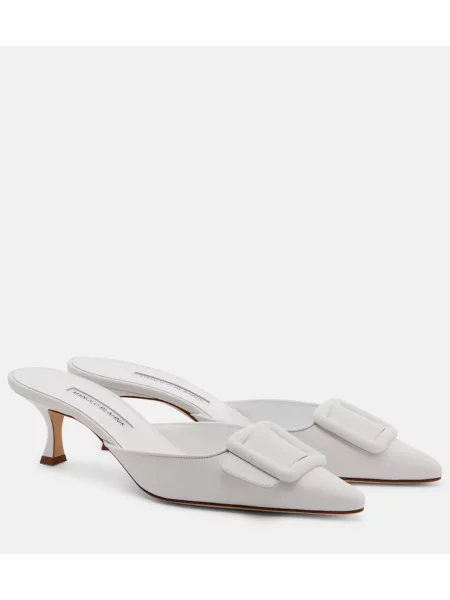 Papuci tip mules Manolo Blahnik din piele alb