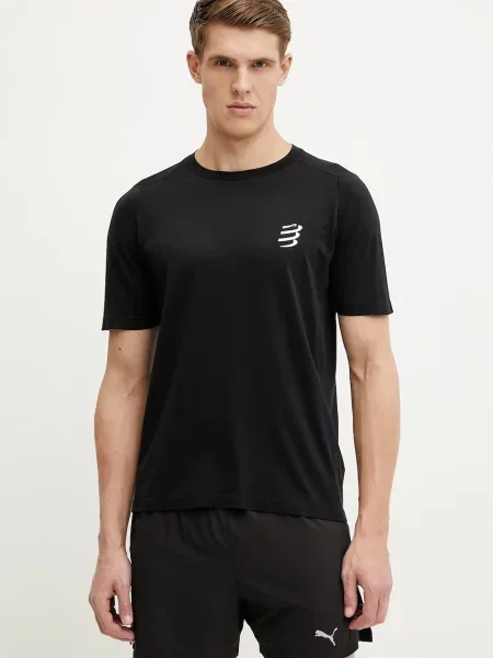 Тениска за бягане Compressport Performance с десен черно