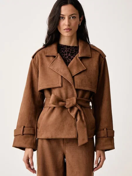 DKNY jachetă pentru femei din imitație de piele întoarsă maro