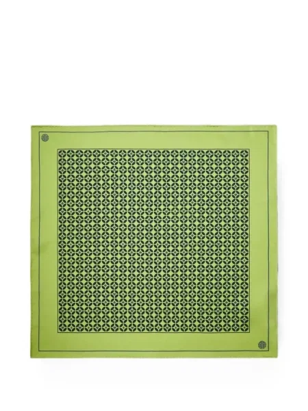 Fular Shanghai Tang de mătase cu imagine cu imprimeu geometric verde
