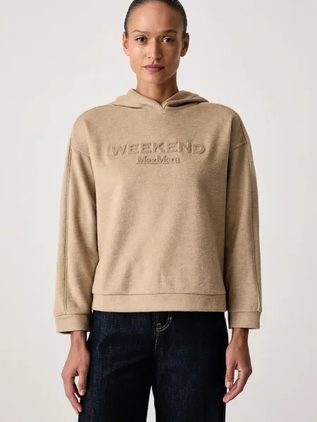 Weekend Max Mara μπλούζα με κουκούλα γυναικεία με πρόσμιξη μαλλιού WKDVETRINO μπεζ