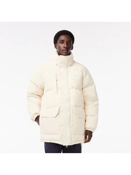 Lacoste Kurtka Puchowa Z Odpinanym Kapturem Midi beżowa
