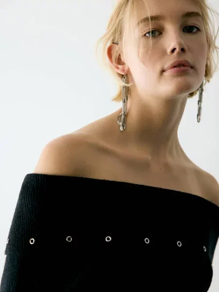 Asymetryczny sweter z oczkami Teen L MANGO TEEN czarny