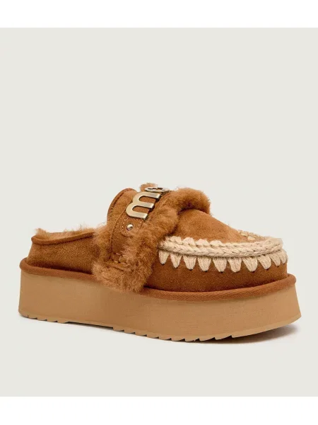 MOU Mules încălțăminte Platform clog letter logo | shearling cu adaos de lână bej