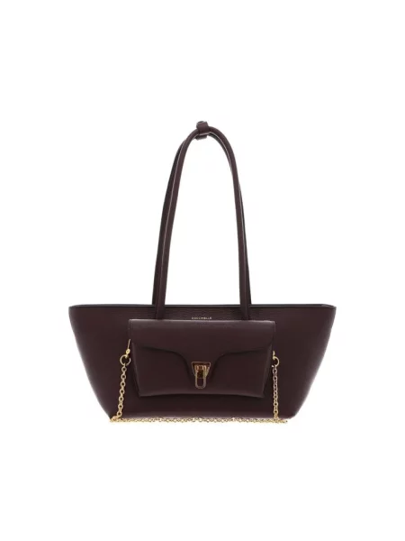 Coccinelle torebka shopper skórzana DOUBLE BEAT fioletowa