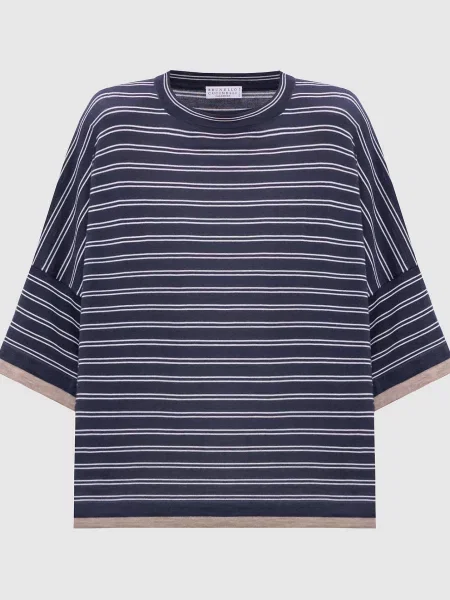 Топ з вовни та кашеміру в смужку Brunello Cucinelli синій