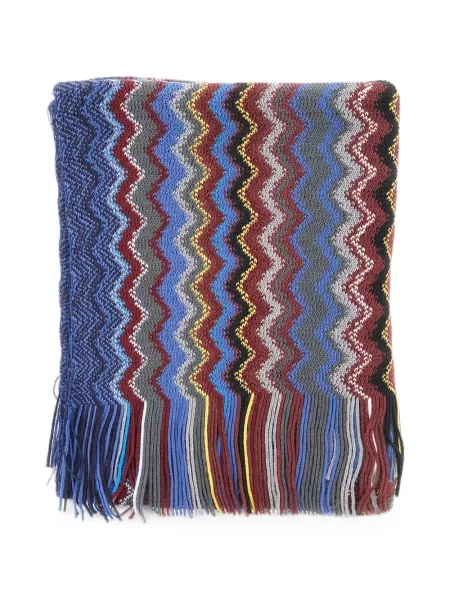 Fular Missoni cu franjuri tricotate albastru