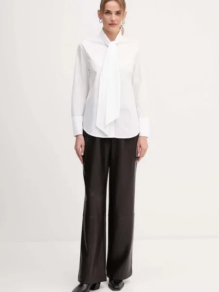 OUI koszula regular z wiązanym dekoltem biały