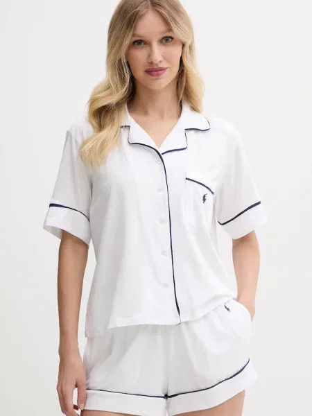 Polo Ralph Lauren dvoudílné pyžamo s bavlnou bílé