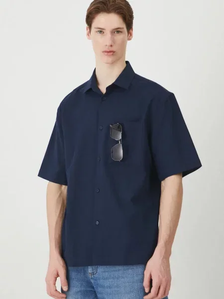 Риза Medicine мъжка със свободна кройка с класическа яка тъмносиньо