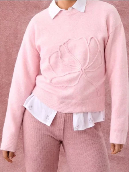 Светр з 3D аплікацією та домішкою вовни пастельний рожевий