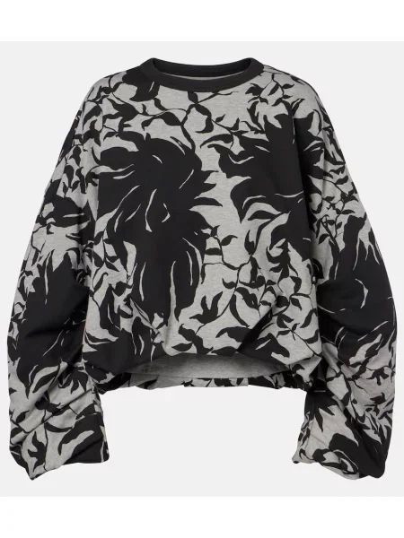 Bluza Dries Van Noten w kwiatki z dżerseju drapowana czarna