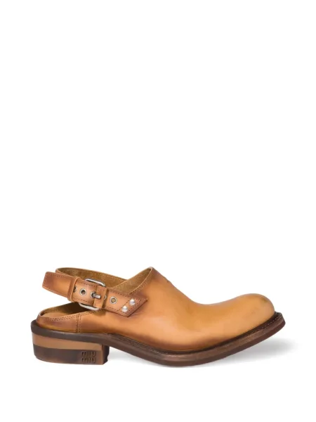 Papuci tip mules Miu Miu din piele cu cataramă maro