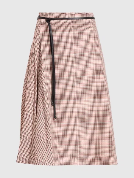 Спідниця міді на запах в клітинку Bottega Veneta бежева