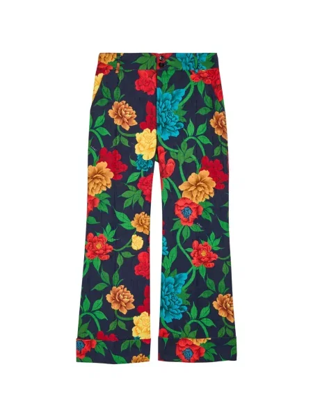 Pantaloni La Doublej cu model floral albastru