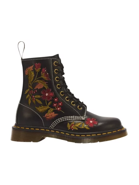 Botki Dr. Martens skórzane w kwiatki czarne