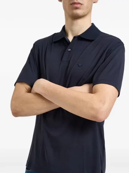 Къс поло тениска Emporio Armani бродирана синьо
