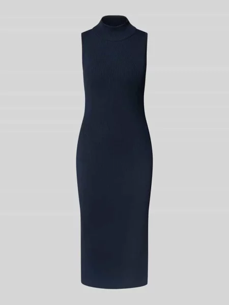 Sukienka midi z prążkowaną stójką model ‘JAKARI’ Lauren Ralph Lauren granatowa