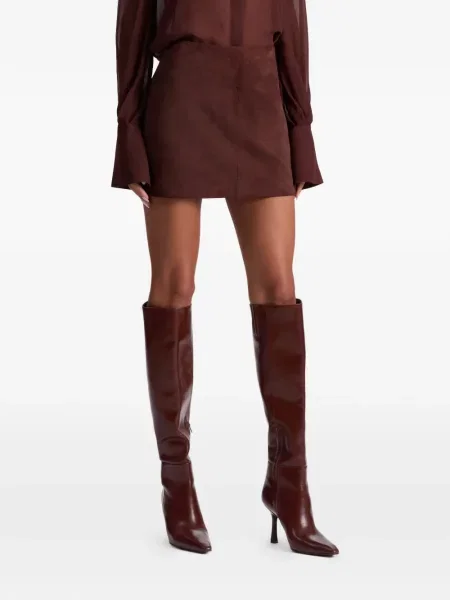 Fusta mini Alice + Olivia din piele de căprioară maro