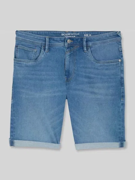 Szorty jeansowe o kroju slim fit z mieszanki bawełny model TTPIERS SLIM' Tom Tailor Denim niebieskie