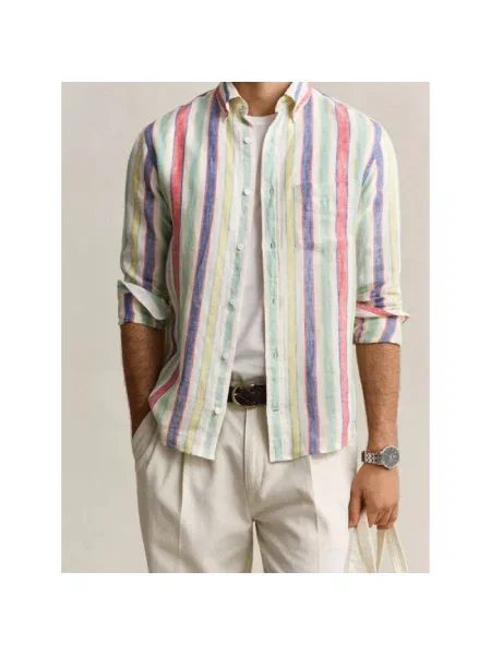 Gant Koszule Mężczyzna Wielobarwność M Len Reg Multistripe Linen Shirt beżowa