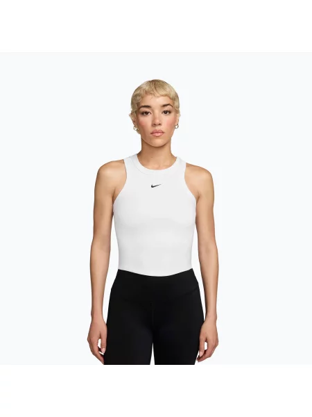 Tricou pentru femei Nike One Fitted Dri-Fit Cropped Tank Thunder White/Black alb