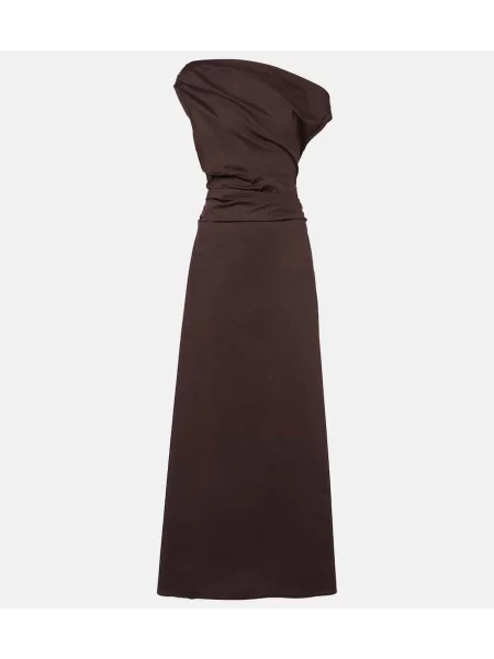 Rochie maxi Staud cu un umăr gol de costum maro
