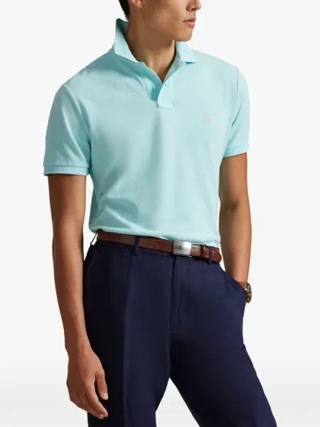 Pruhované stahovací šňůrka tričko Polo Ralph Lauren s autogramem modré