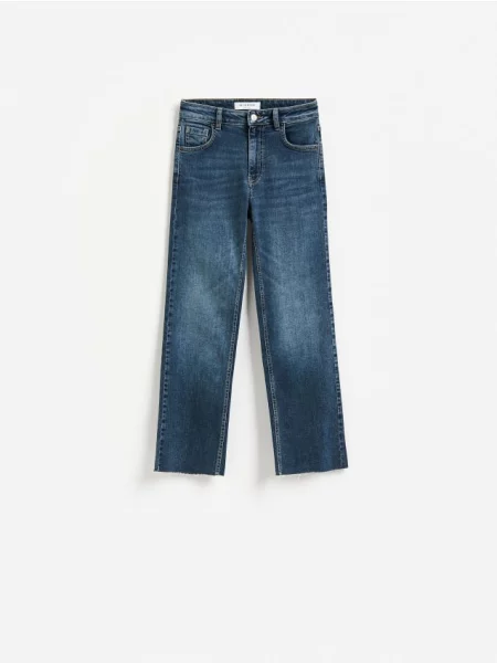 Reserved Blugi flare cropped metalizat albastru