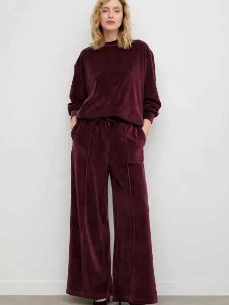 Answear.LAB bluza welurowa gładka bordowy