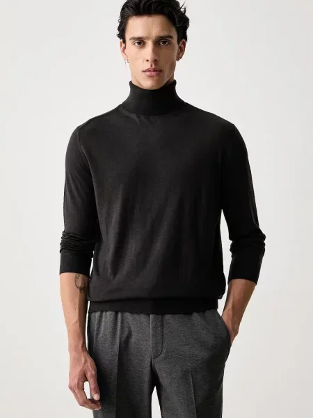 Armani Exchange pulover cu guler înalt pentru bărbați cu lână negru