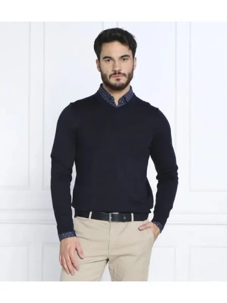 BOSS BLACK de lână pulover baram-l negru