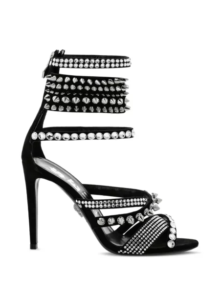 Sandale Philipp Plein cu toc înalt de cristal negru