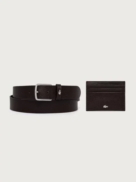 Lacoste set cardholder și curea pentru bărbați din piele maro