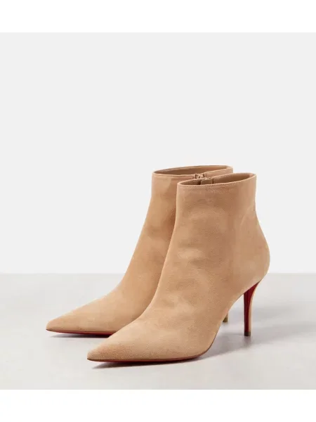 Cizme scurte Christian Louboutin din piele de căprioară bej