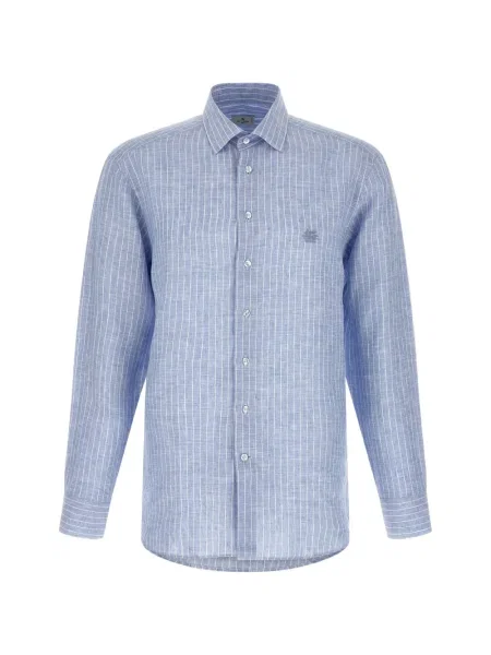 Cămașă Etro cu broderie cu dungi albastru