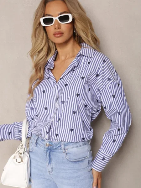 Cămașă Bleumarin din cu Model în Dungi Subțiri și Inimi Vatille