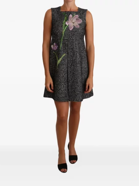 Rochie mini Dolce & Gabbana cu model floral cu aplicații negru