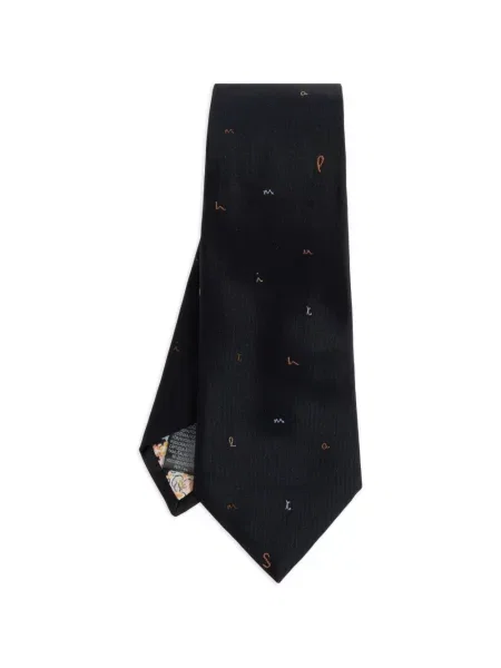 Cravată Paul Smith cu broderie de mătase negru