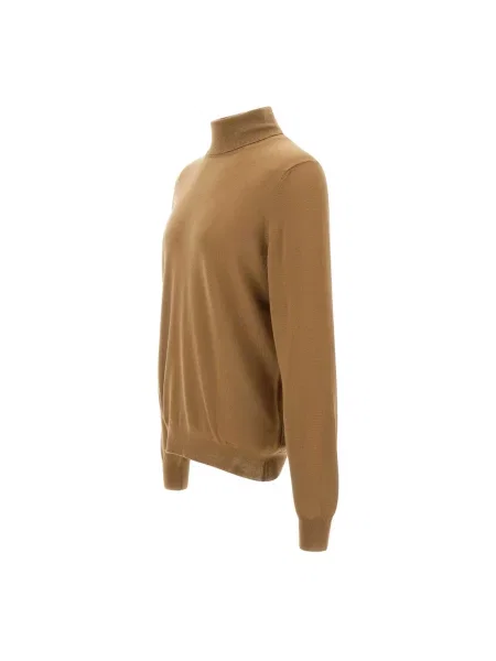 Sweter z golfem Gran Sasso w paski z dekoltem w serek z paskiem brązowy