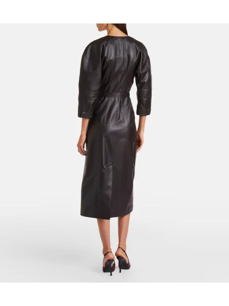 Rochie midi Victoria Beckham din piele maro
