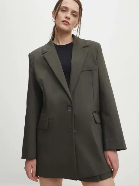 Сако Answear Lab с едно копче с изчистен дизайн зелено