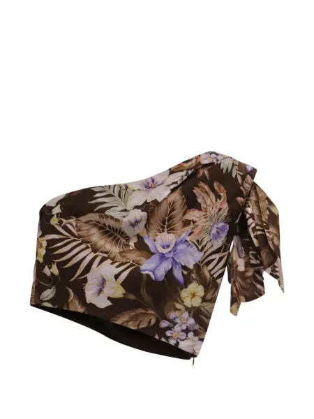 Top Zimmermann cu model floral cu imagine cu un umăr gol maro
