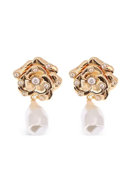 Обеци Self-portrait с перли на цветя златисто