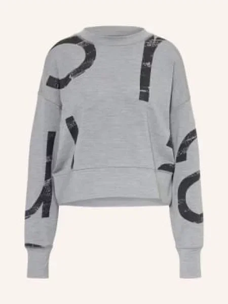 Super.Natural Mikina Capital Logo Krissini S Merino Vlnou šedá černá