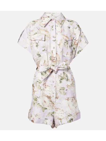 Salopetă Zimmermann de in cu model floral violet