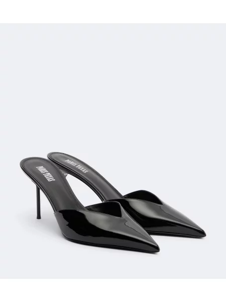 Papuci tip mules Paris Texas din piele de lac negru