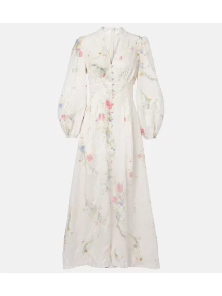 Rochie midi Zimmermann de in cu model floral până la genunchi alb