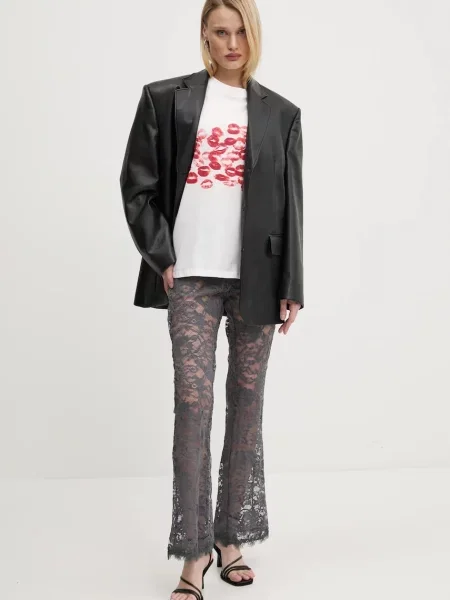 Штани Never Fully Dressed Charcoal Lace кльош висока посадка сірий